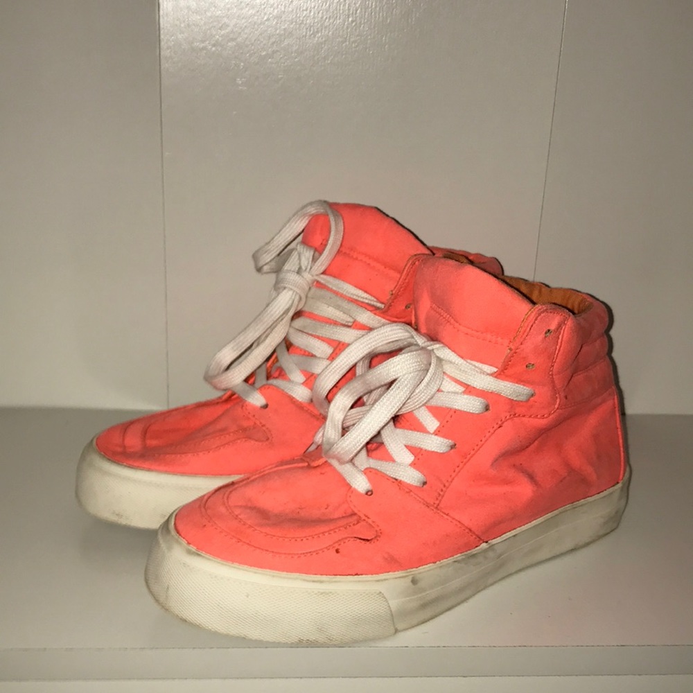 coral/orange high top sneakers